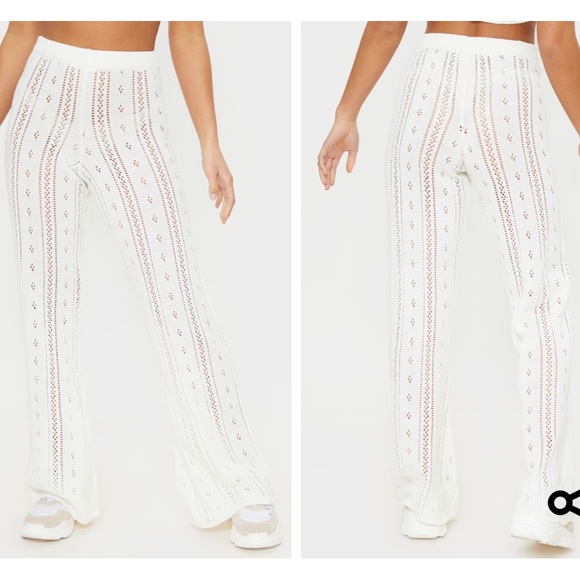 PrettyLittleThing Petite Pointelle Knit Flare Pant - Picture 3 of 8